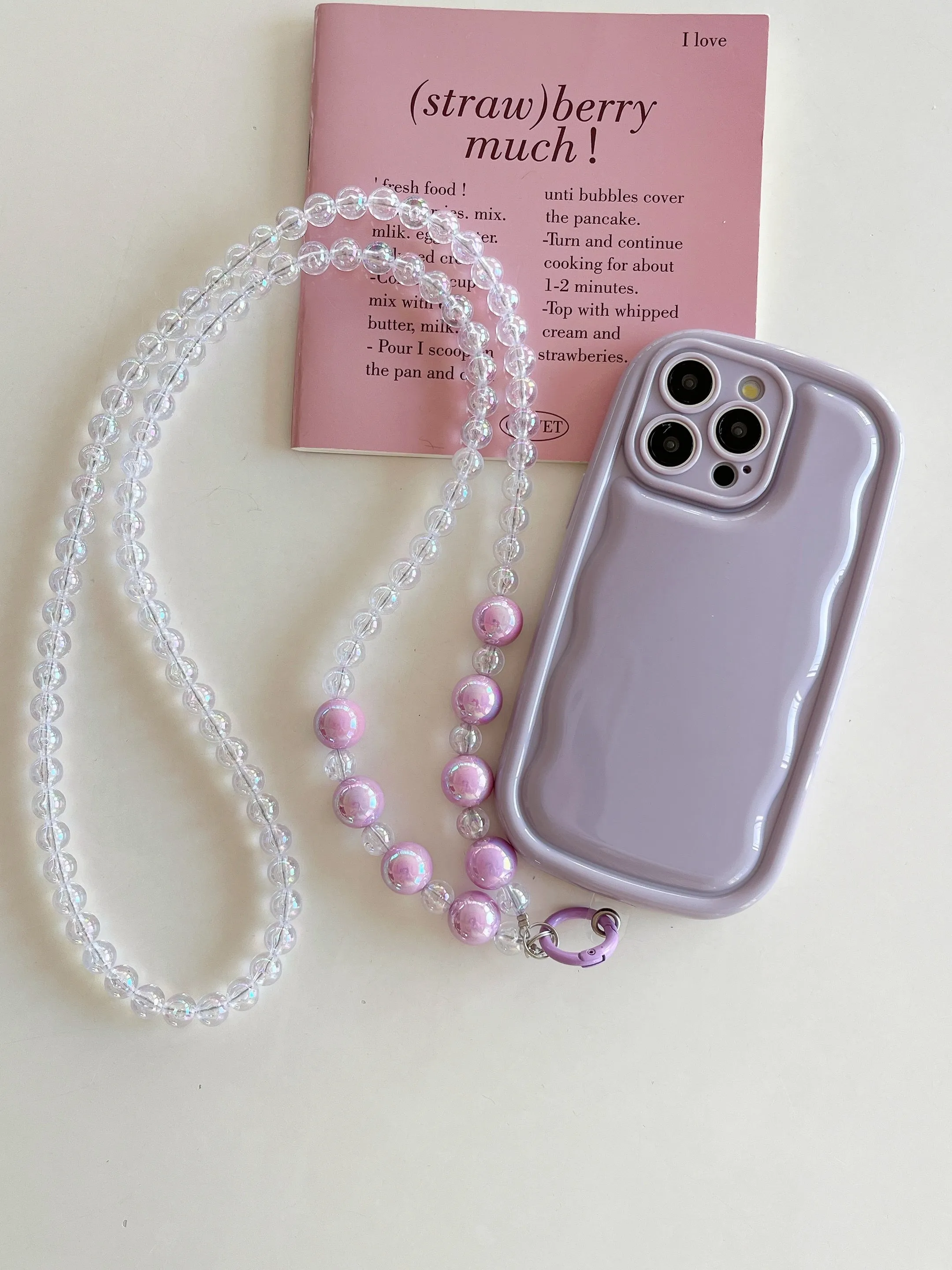 Designer Solid Color Wawy Silicon Case for iPhone With Sling Beaded Chain