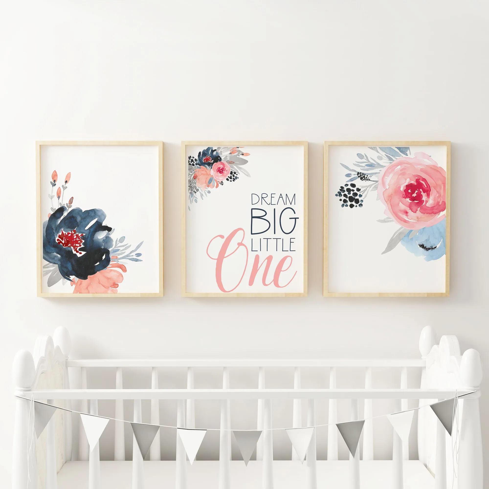 Dream Big Little One Nursery Watercolor Floral Prints