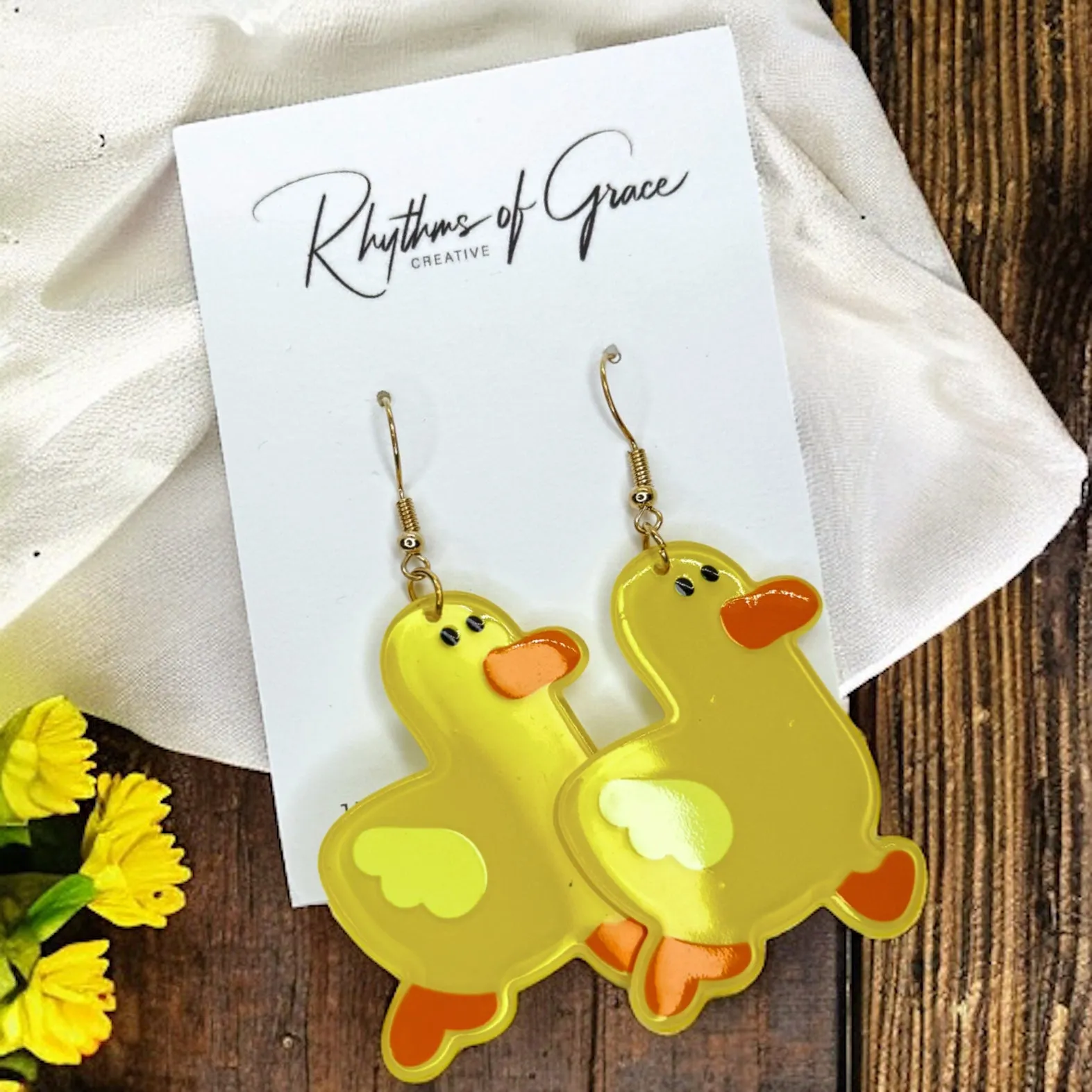 Duck Earrings - Yellow Duck, Handmade Earrings, Bird Earring, Duck Jewelry, Bird Jewelry, Duck Accessories