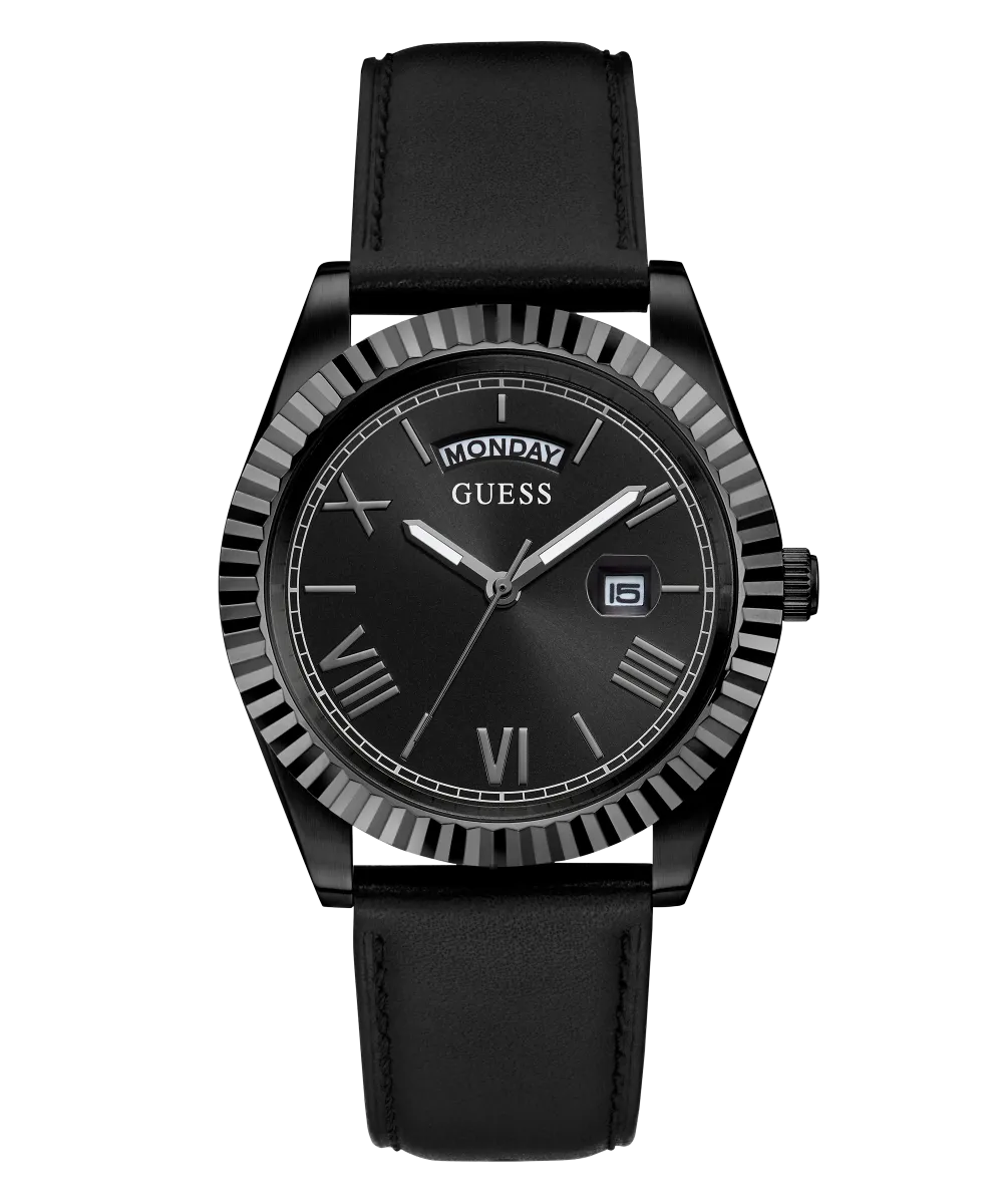 ECO-FRIENDLY BLACK LEATHER RECYCLED ULTRA SUEDE STRAP WATCH
