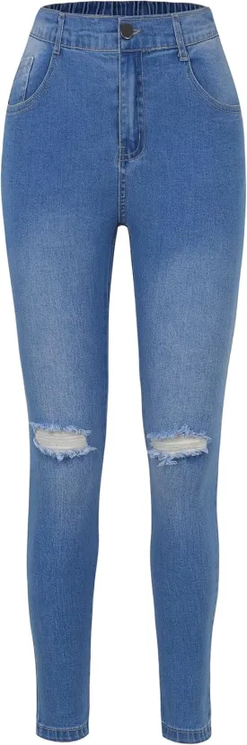 EXARUS Girls Jeans Pants Wide Leg/Flare/Skinny Denim Pant Ripped High Waist Elastic Band Casual with Pockets Kids 6-14Y