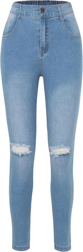 EXARUS Girls Jeans Pants Wide Leg/Flare/Skinny Denim Pant Ripped High Waist Elastic Band Casual with Pockets Kids 6-14Y