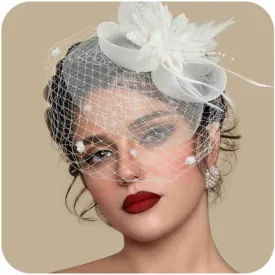 Fascinators Hats for Women Tea Party Hat Feather Mesh Headband Vintage Lace Cocktail Headwear Veil Hair Clip Church