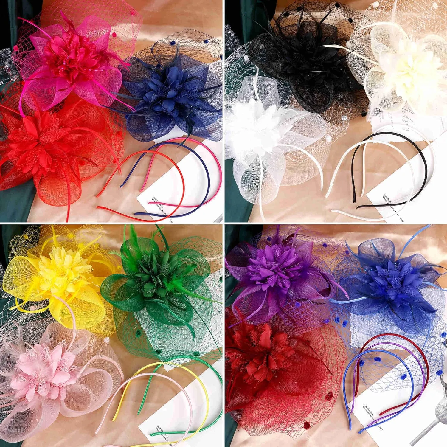 Fascinators Hats for Women Tea Party Hat Feather Mesh Headband Vintage Lace Cocktail Headwear Veil Hair Clip Church