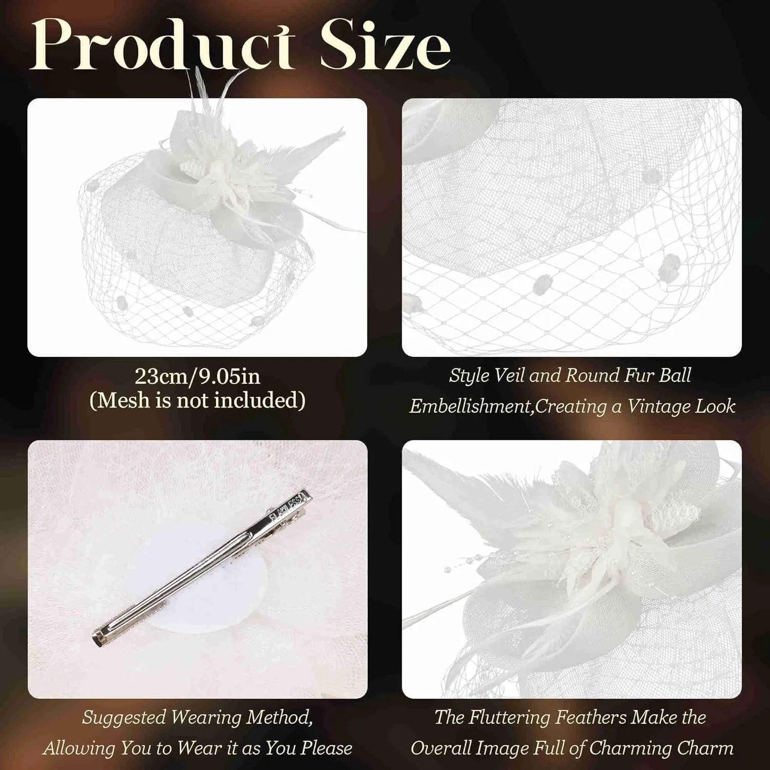 Fascinators Hats for Women Tea Party Hat Feather Mesh Headband Vintage Lace Cocktail Headwear Veil Hair Clip Church