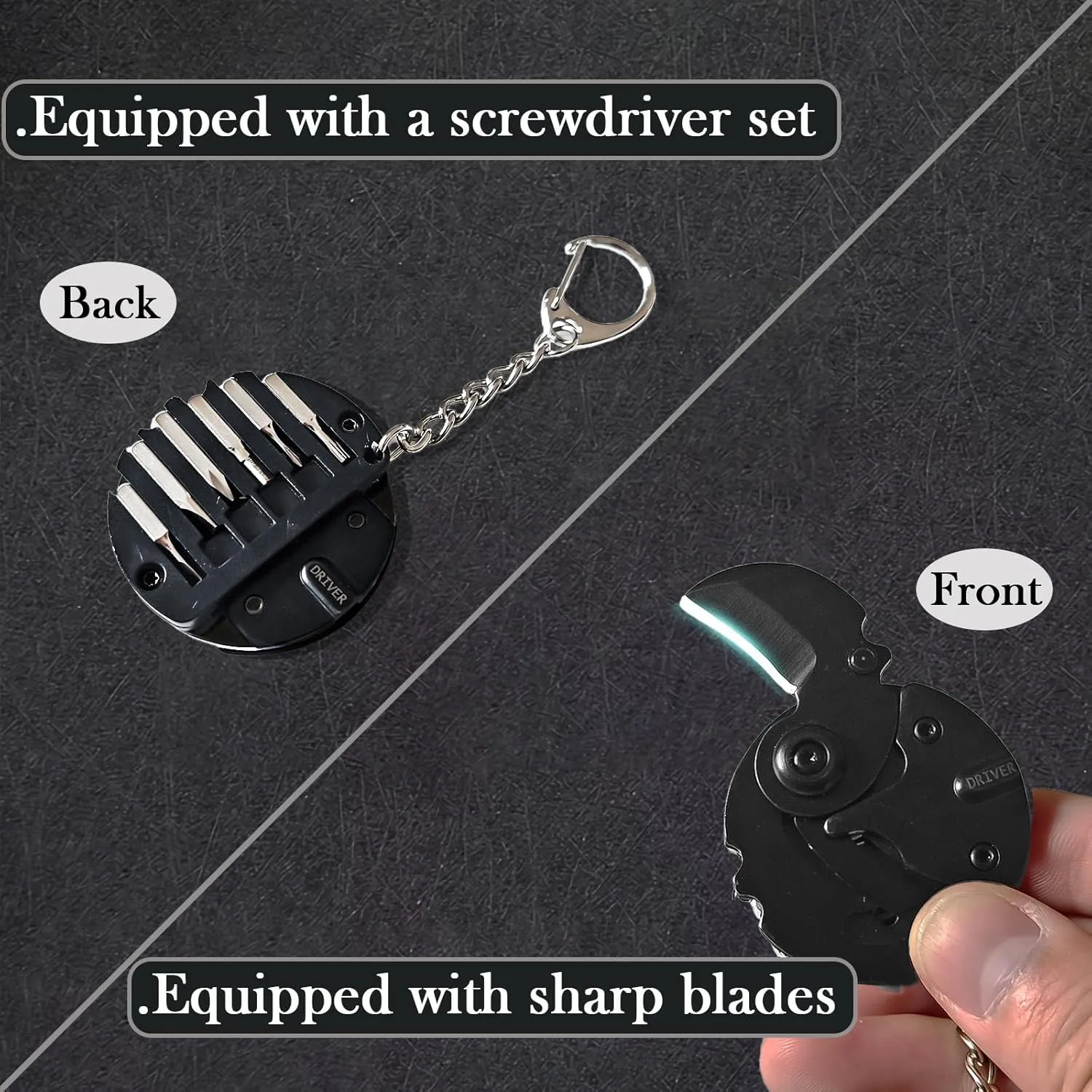 Folding Keychain Pocket Knife, Small EDC Multitool with Screwdriver Set, Mini Utility Knife for Men & Women, Compact Manual Tool (Black)