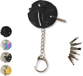 Folding Keychain Pocket Knife, Small EDC Multitool with Screwdriver Set, Mini Utility Knife for Men & Women, Compact Manual Tool (Black)