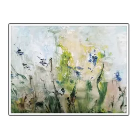 Framed horizontal blue & green abstract floral wall art print