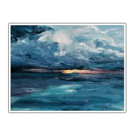Framed horizontal blue & pink abstract seascape wall art print