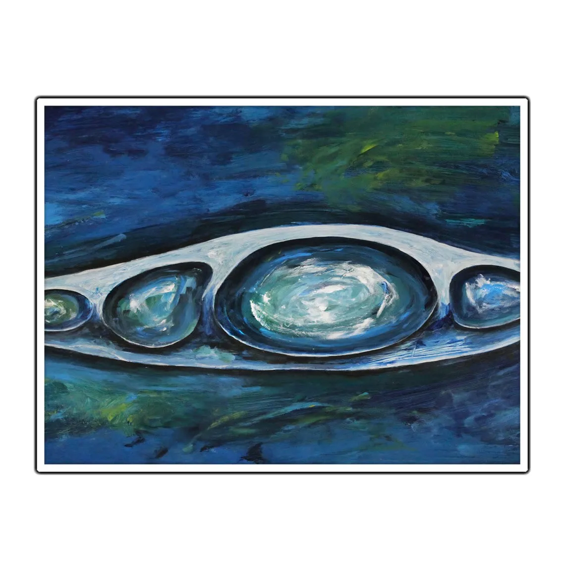 Framed horizontal blue & white abstract wall art print