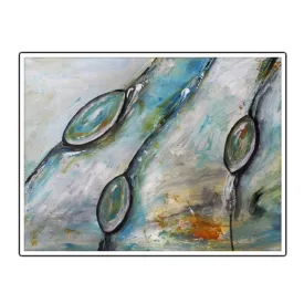 Framed horizontal neutral & blue abstract wall art print