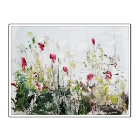 Framed horizontal pink & brown abstract floral wall art print