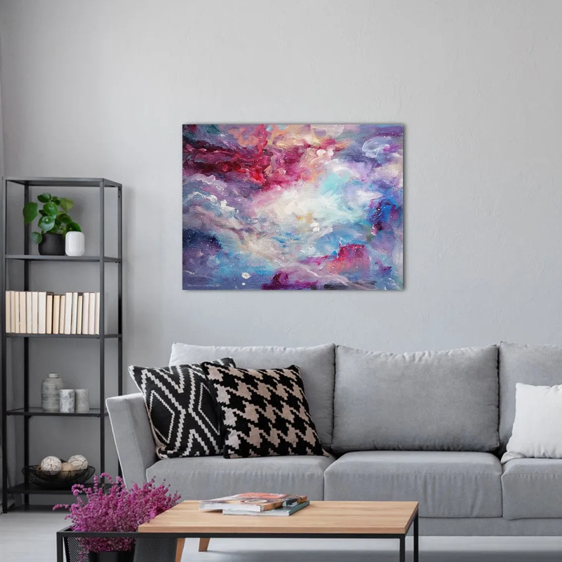 Framed horizontal pink & purple abstract wall art print