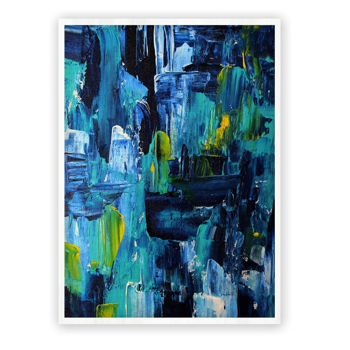 Framed vertical blue & white abstract wall art print