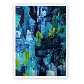 Framed vertical blue & white abstract wall art print
