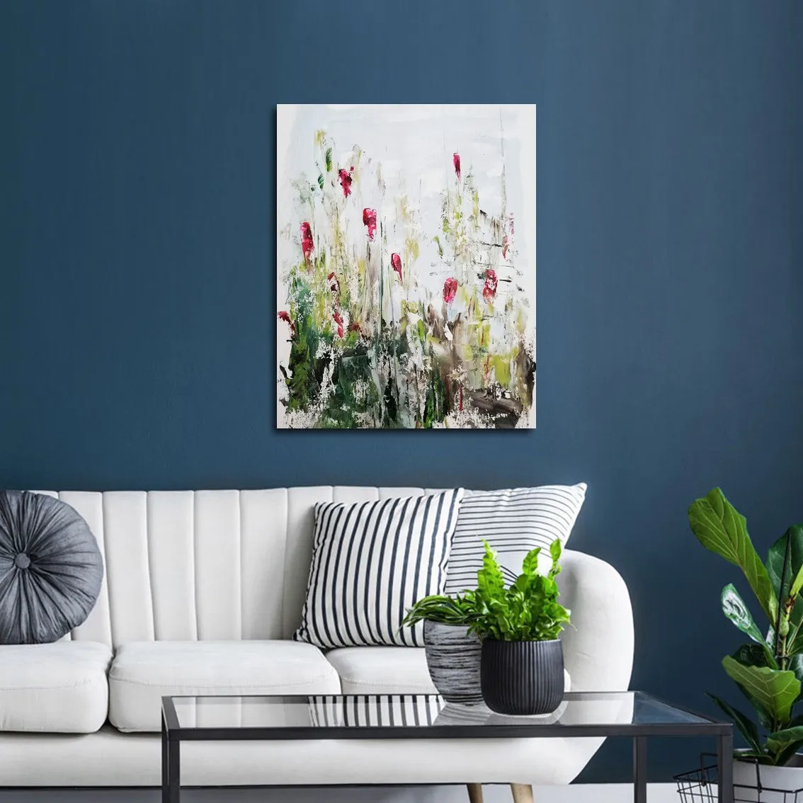 Framed vertical pink & brown abstract floral wall art print