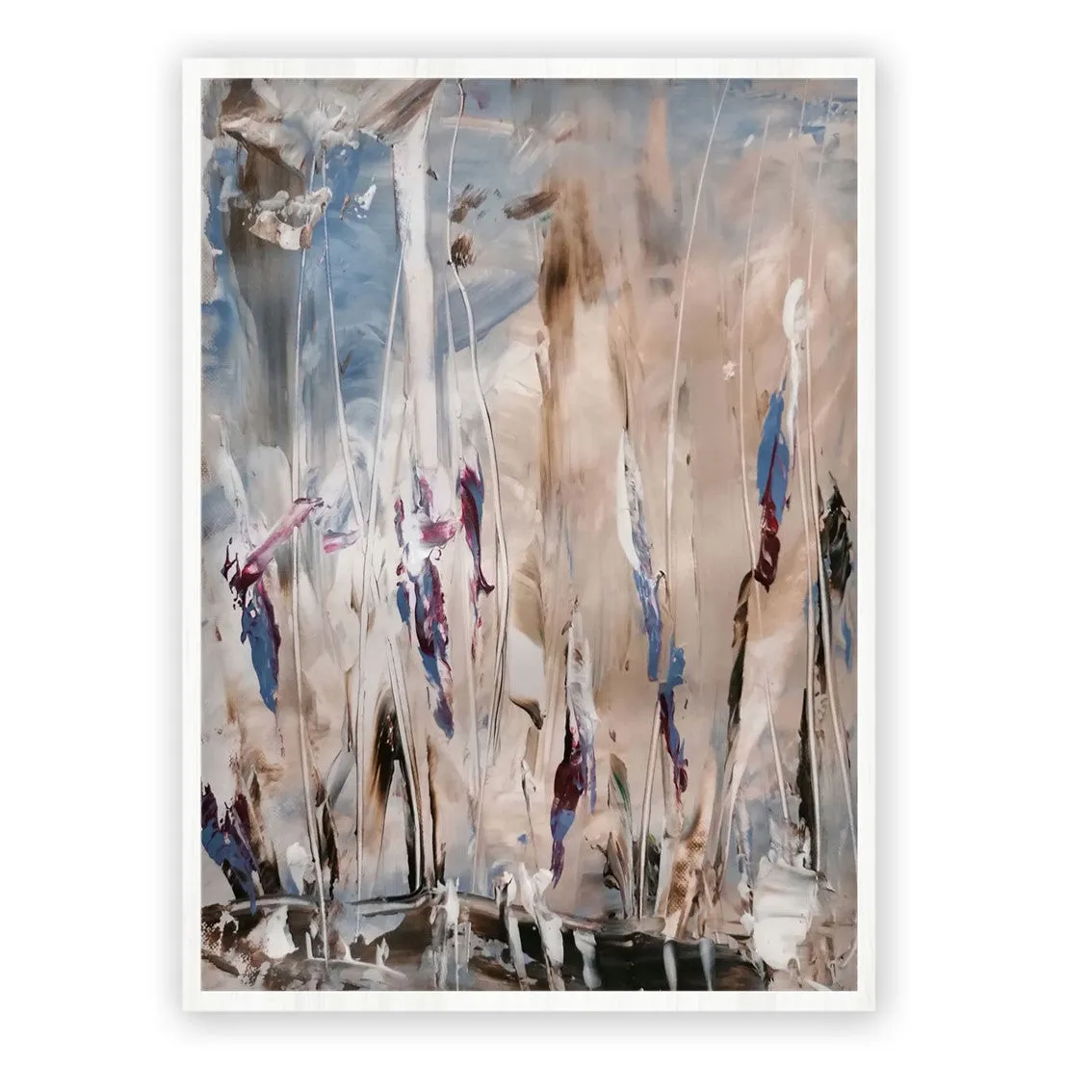 Framed vertical purple & beige abstract floral wall art print