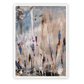 Framed vertical purple & beige abstract floral wall art print