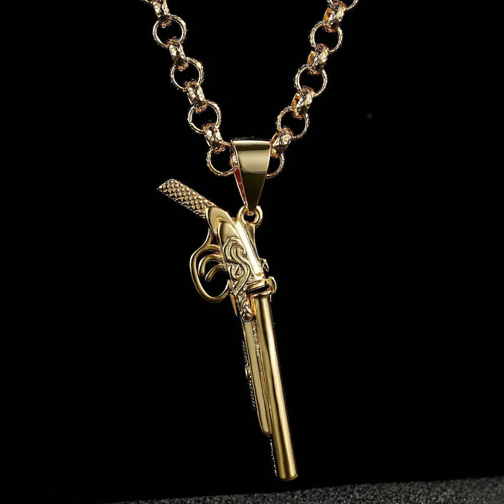 Gold Filled Bonded Double Barrel Shotgun Pendant 22 Inch 8mm Belcher Chain
