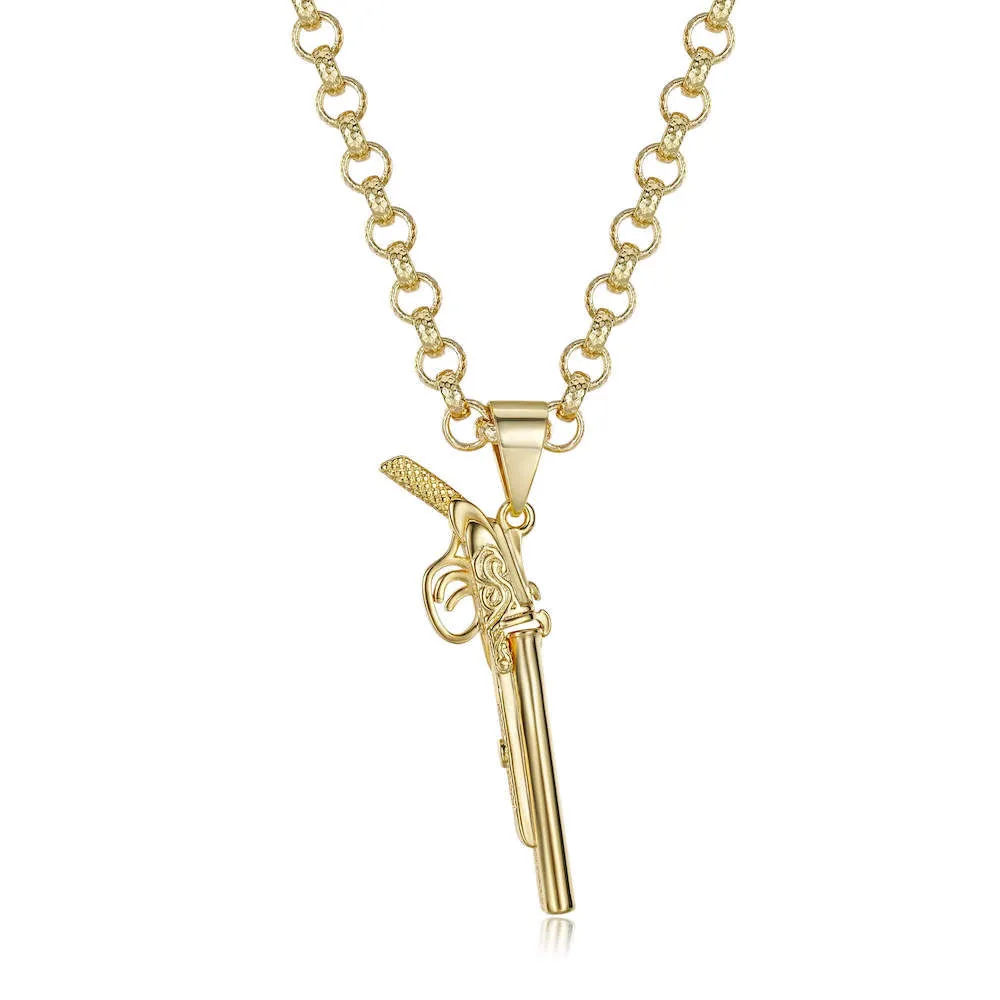 Gold Filled Bonded Double Barrel Shotgun Pendant 22 Inch 8mm Belcher Chain