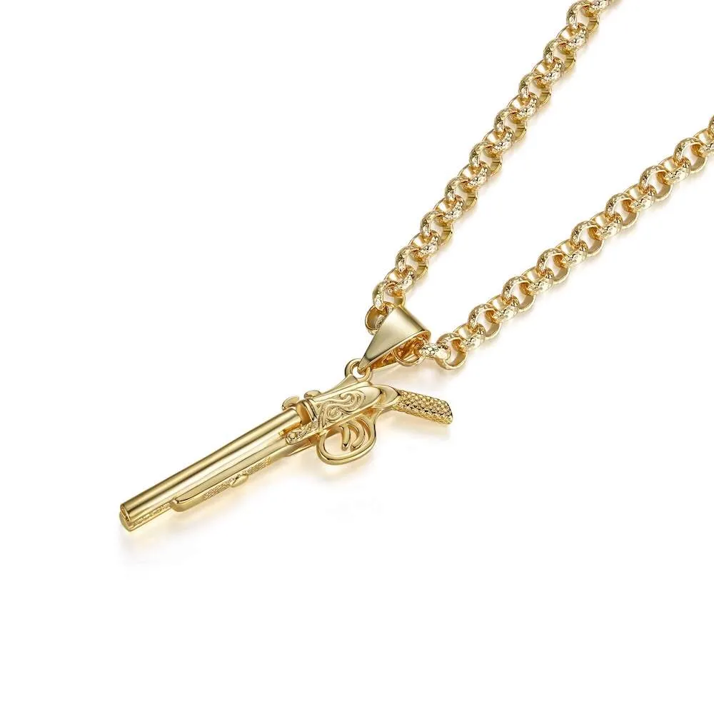 Gold Filled Bonded Double Barrel Shotgun Pendant 22 Inch 8mm Belcher Chain