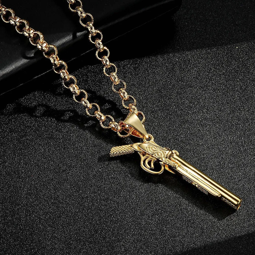 Gold Filled Bonded Double Barrel Shotgun Pendant 22 Inch 8mm Belcher Chain