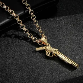 Gold Filled Bonded Double Barrel Shotgun Pendant 22 Inch 8mm Belcher Chain