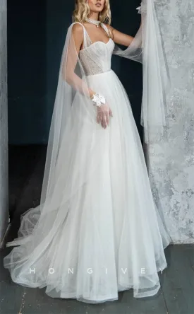 H1239 - Sexy Tulle A-Line Sweetheart Straps Empire Illusion With Train Wedding Dress