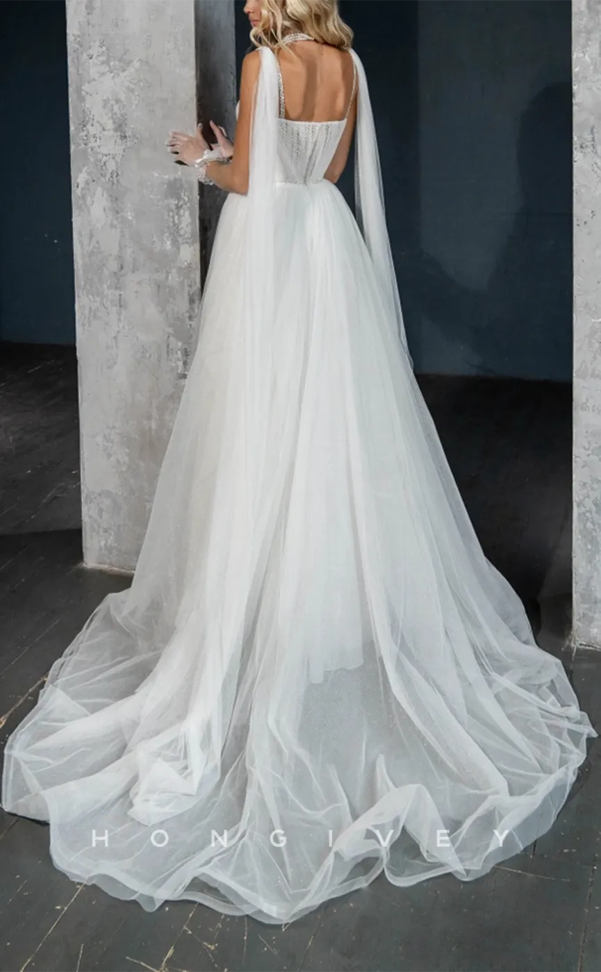 H1239 - Sexy Tulle A-Line Sweetheart Straps Empire Illusion With Train Wedding Dress