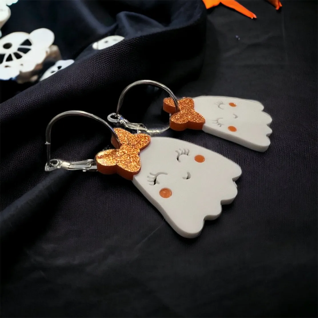 Halloween Ghost Earrings - Halloween Earrings, Ghost Jewelry, Halloween Jewelry, Cute Halloween Earrings, Pumpkin Earrings, Trick or Treat