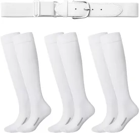 Haysandy Baseball or Softball Sock and Belt Combo Set 3 Football Baseball Socks with Softball Belt for Kids Youth Adult
