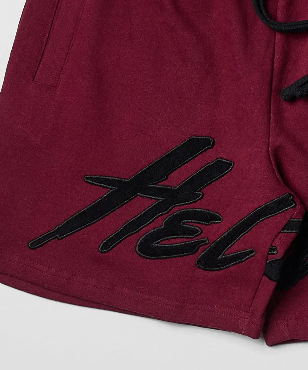 Hellcat Embroidered Fleece Shorts - Burgundy