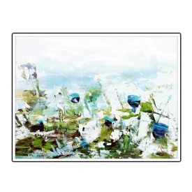 Horizontal blue & green abstract floral wall art print