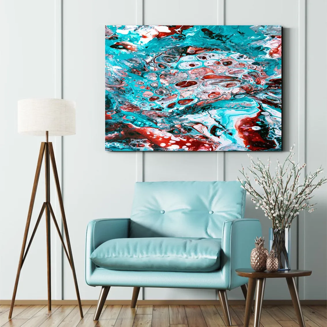 Horizontal blue & teal abstract wall art print