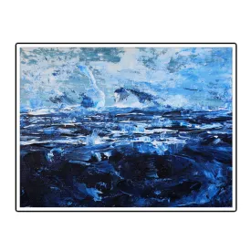 Horizontal deep blue & white abstract wall art print
