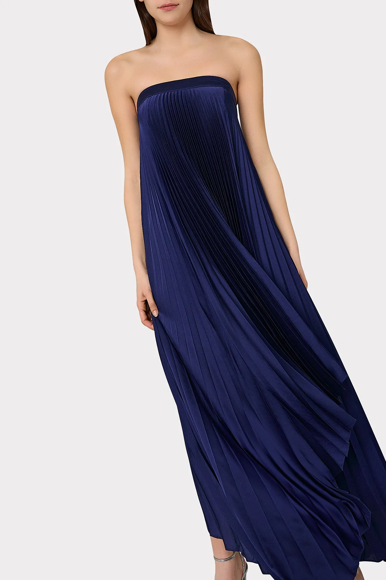 Jordyn Satin Pleated Strapless Dress