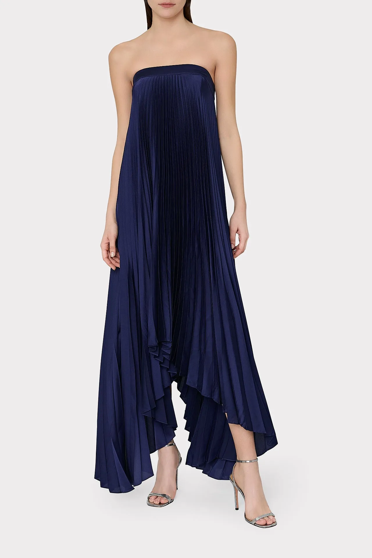 Jordyn Satin Pleated Strapless Dress