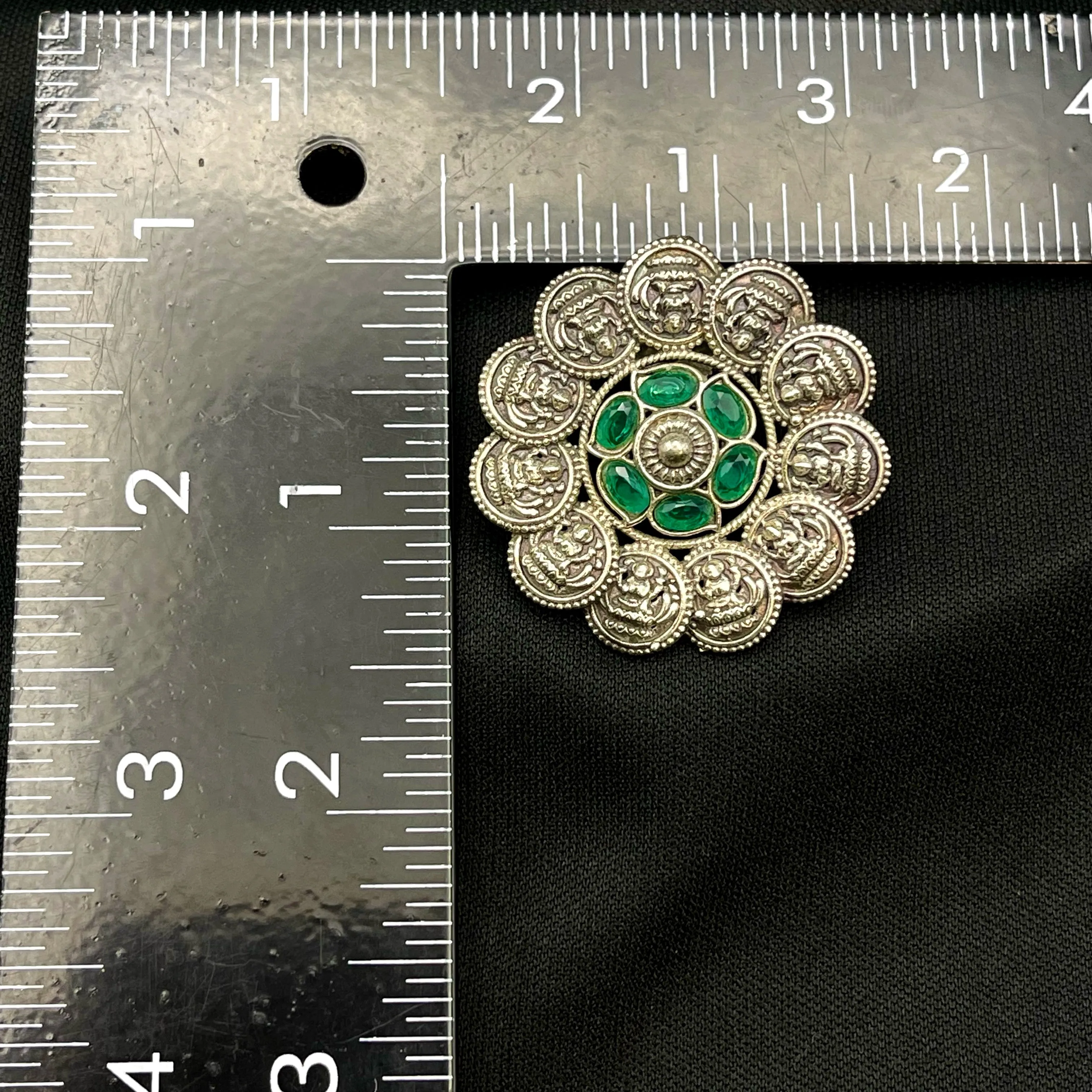 Lakshmi coin Green Oxidized German Silver Stud Earring