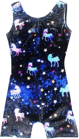 Leotards for Girls Gymnastics Kids Children Biketard with Shorts Sparkly Unicorn Dance UnitardsMultiple Colors