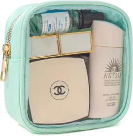 LETGO Small Clear Makeup Bag for Purse Small Cosmetic Bag Travel Size Toiletry Bags Cute Travel Makeup Bag,Coin Purse Pouch Easter Gifts for Teen Girls (Clear-Green)