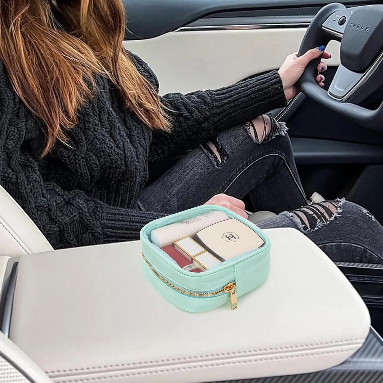 LETGO Small Clear Makeup Bag for Purse Small Cosmetic Bag Travel Size Toiletry Bags Cute Travel Makeup Bag,Coin Purse Pouch Easter Gifts for Teen Girls (Clear-Green)