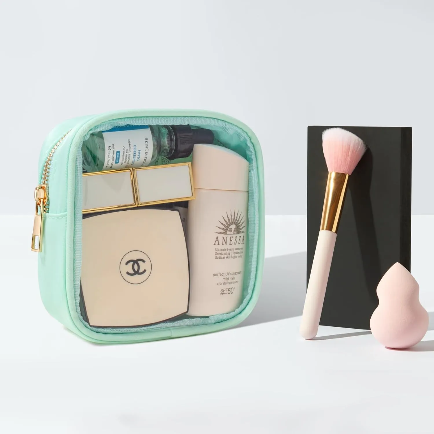 LETGO Small Clear Makeup Bag for Purse Small Cosmetic Bag Travel Size Toiletry Bags Cute Travel Makeup Bag,Coin Purse Pouch Easter Gifts for Teen Girls (Clear-Green)