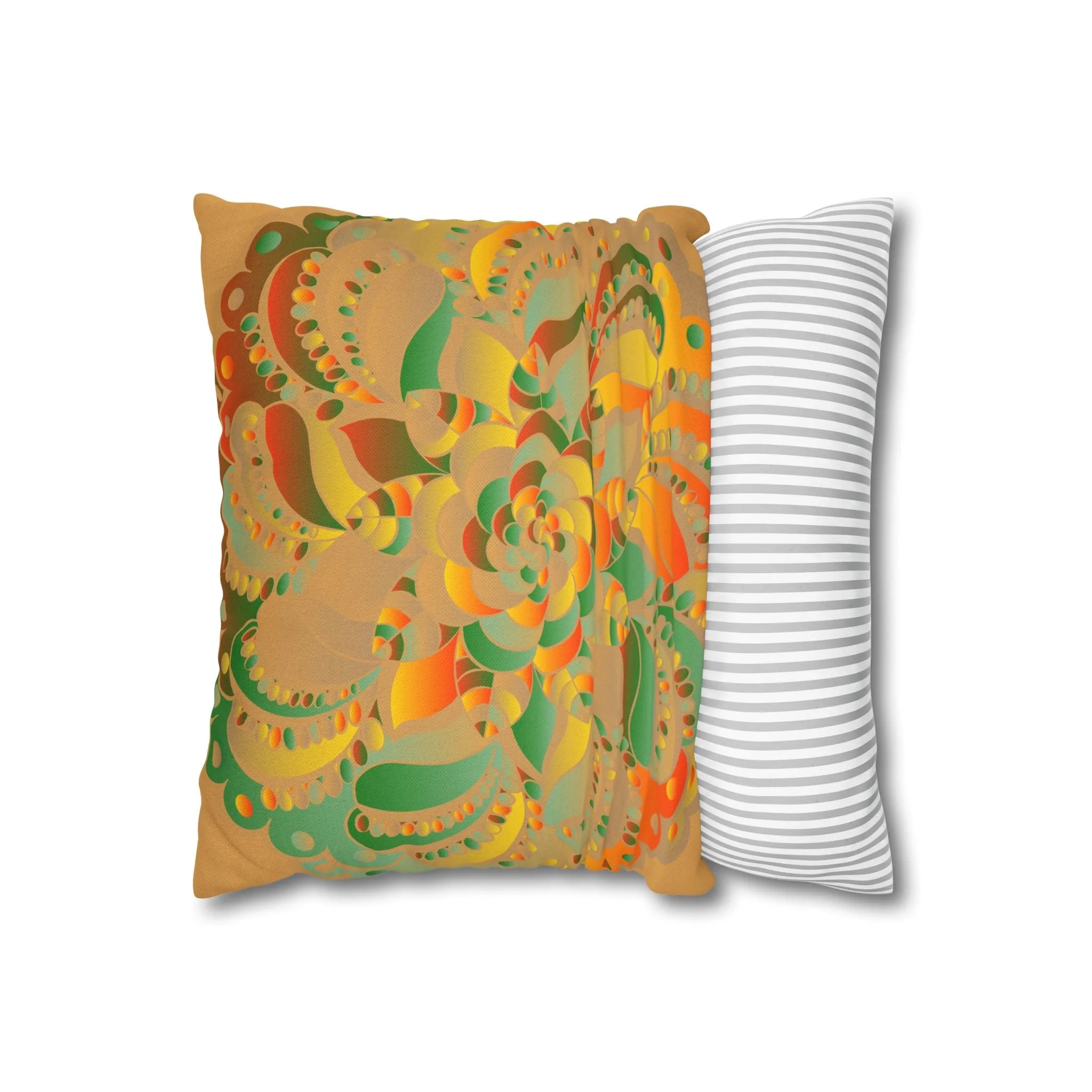 Mandala Design Square Pillowcase - Original Fine Art - Hand-drawn - Dune