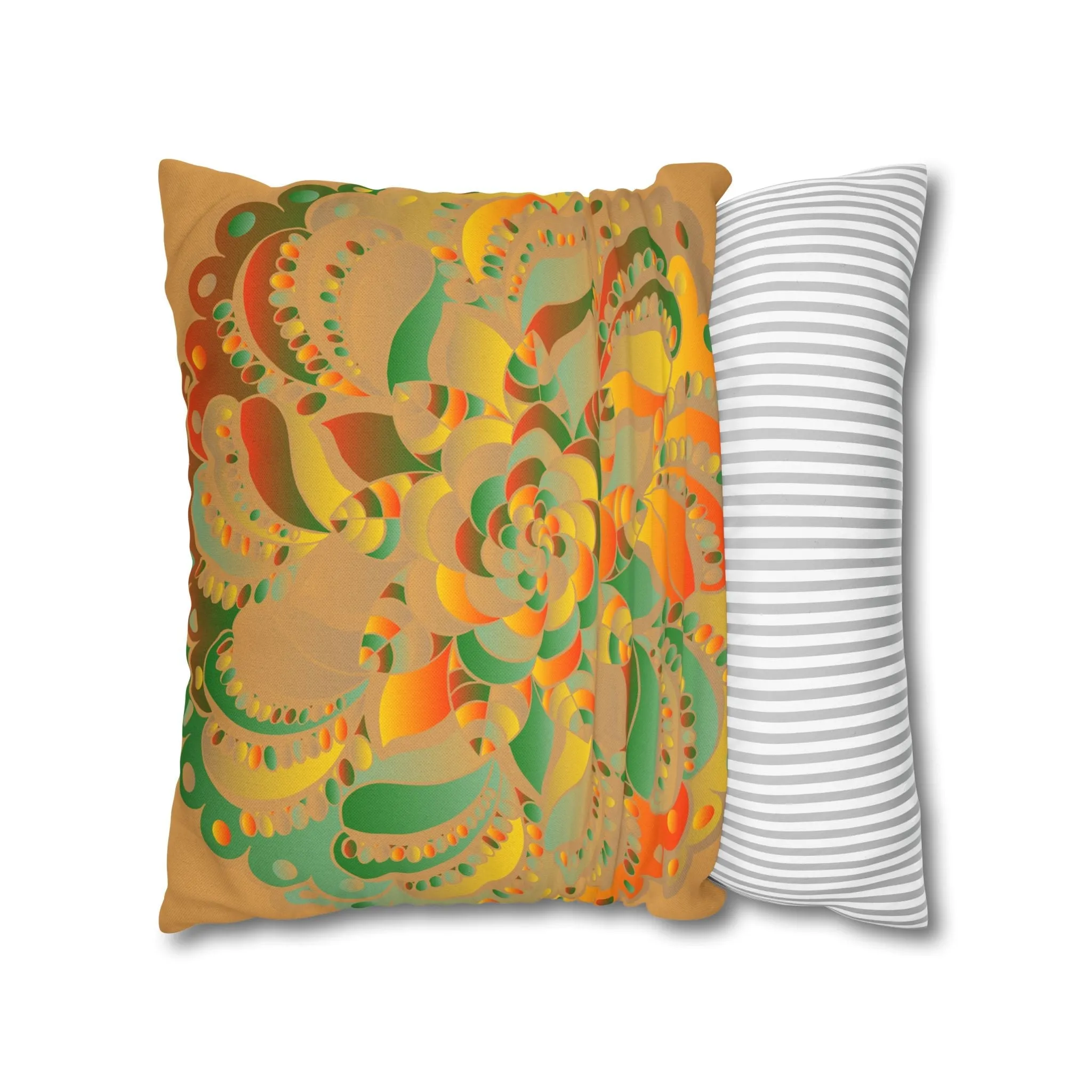 Mandala Design Square Pillowcase - Original Fine Art - Hand-drawn - Dune