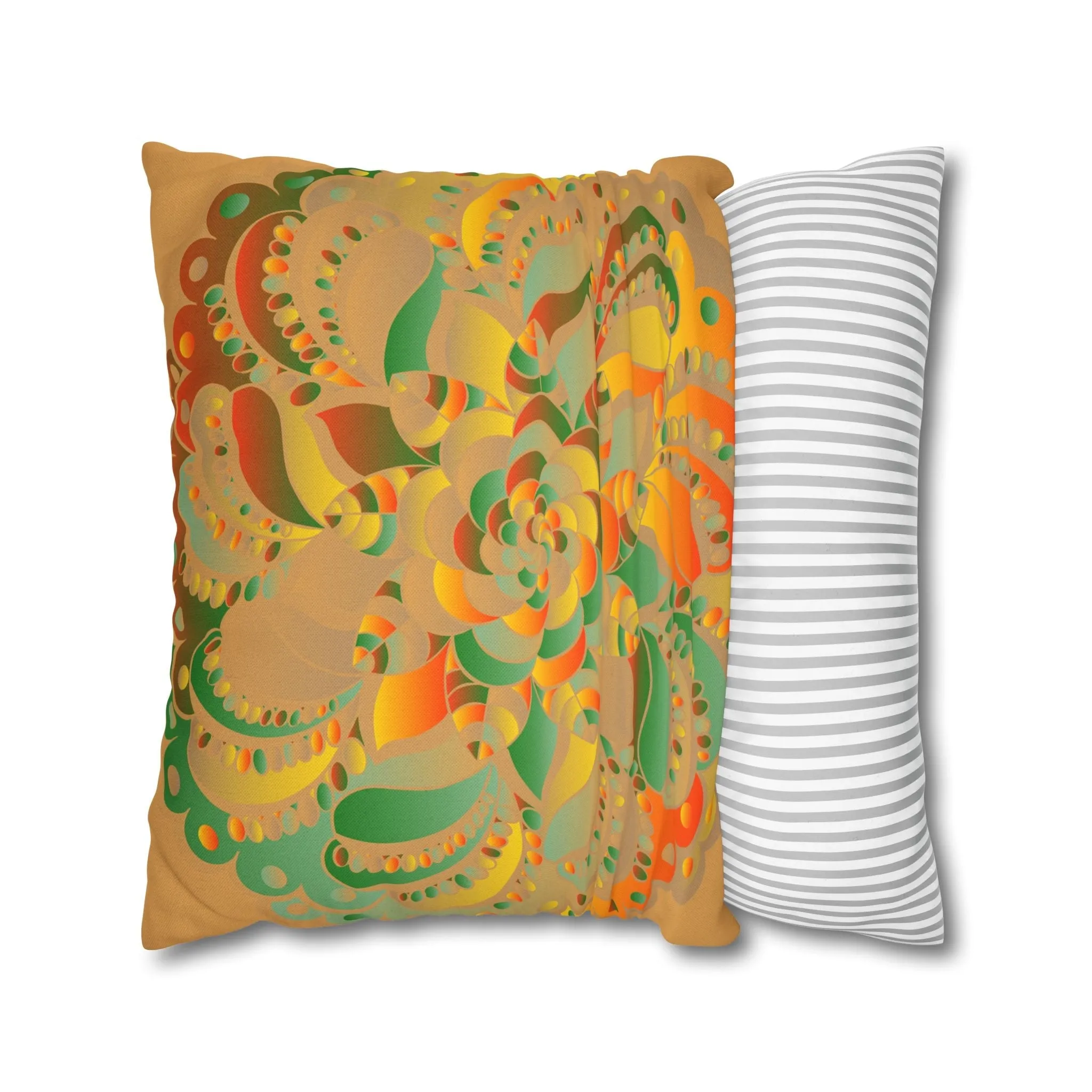 Mandala Design Square Pillowcase - Original Fine Art - Hand-drawn - Dune