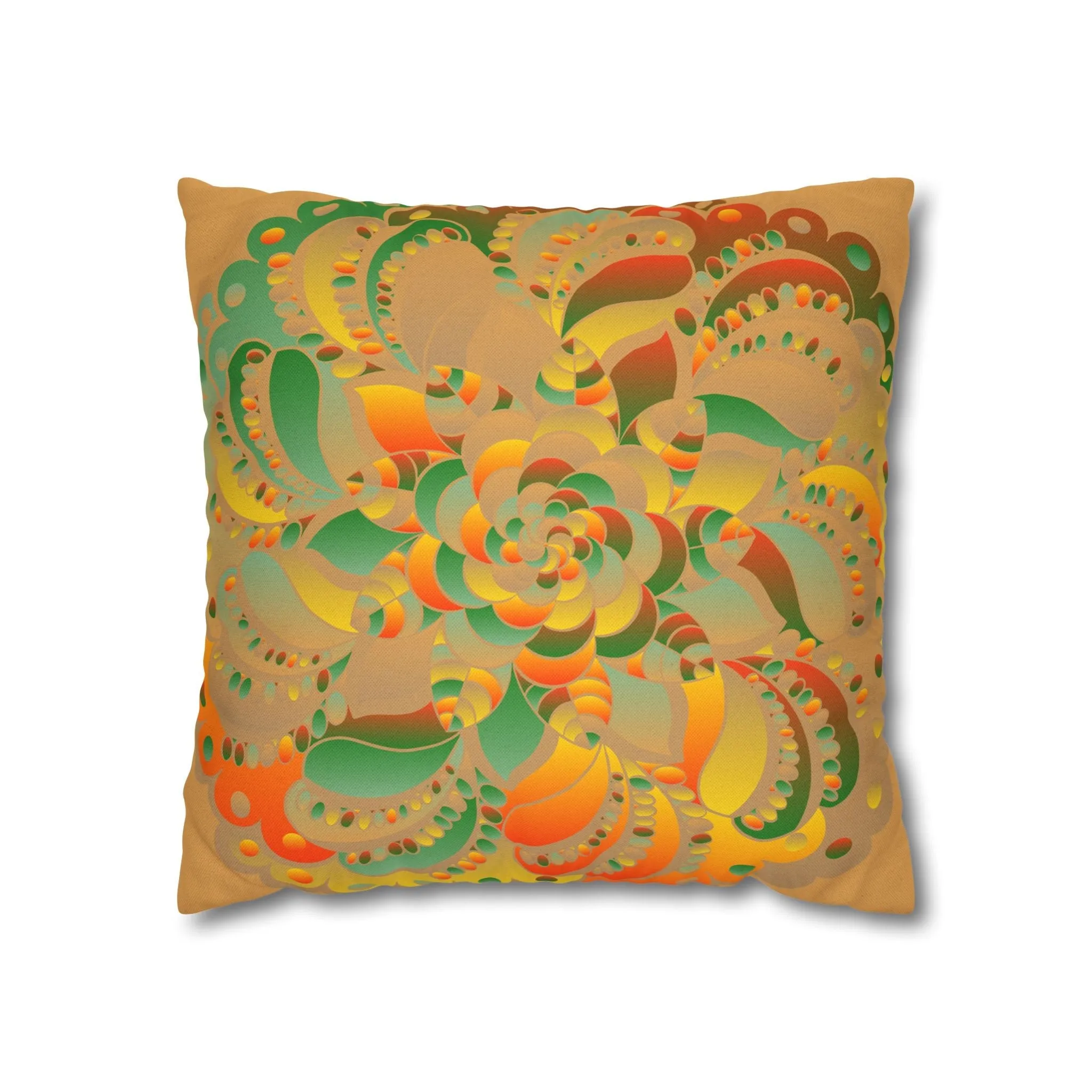 Mandala Design Square Pillowcase - Original Fine Art - Hand-drawn - Dune