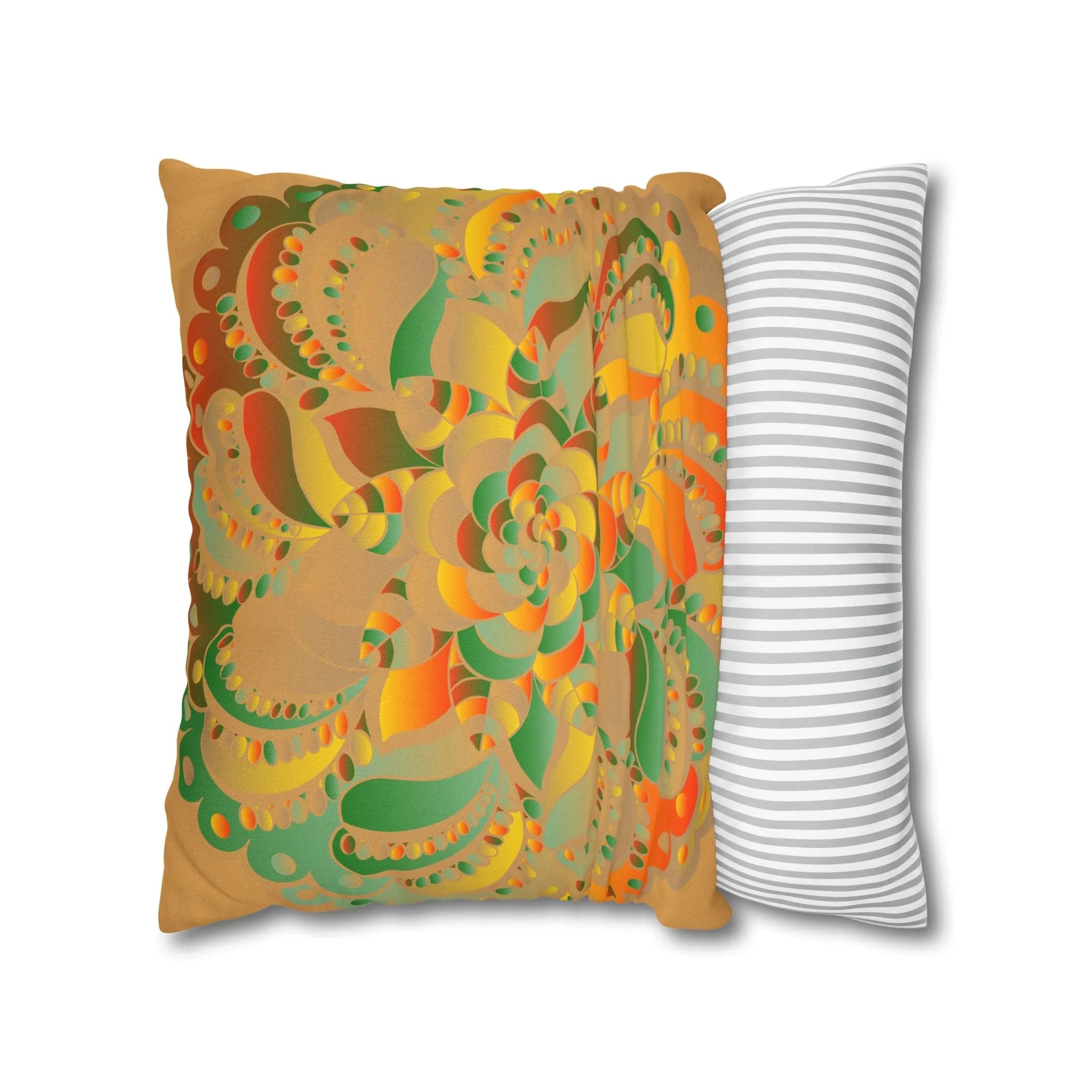 Mandala Design Square Pillowcase - Original Fine Art - Hand-drawn - Dune