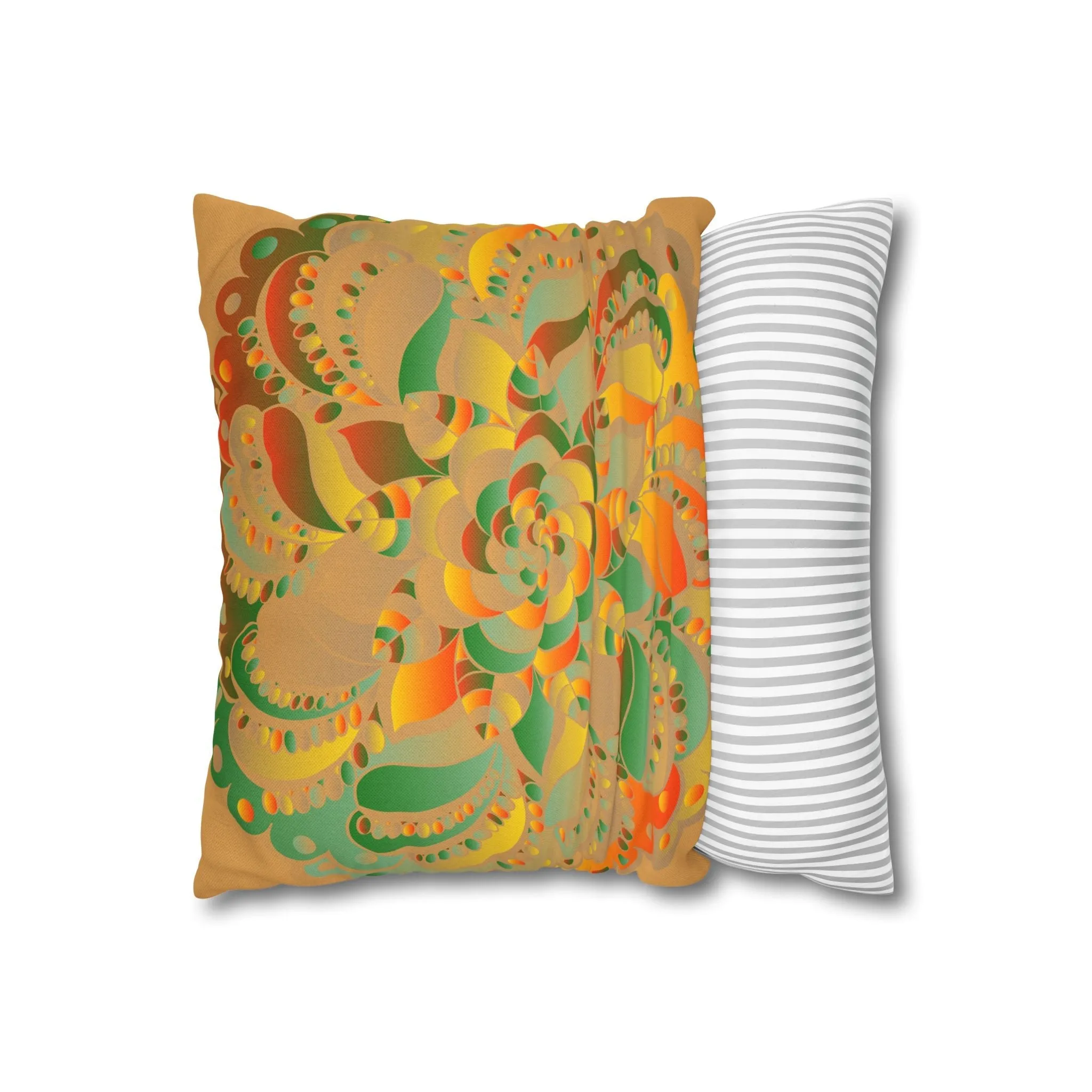 Mandala Design Square Pillowcase - Original Fine Art - Hand-drawn - Dune