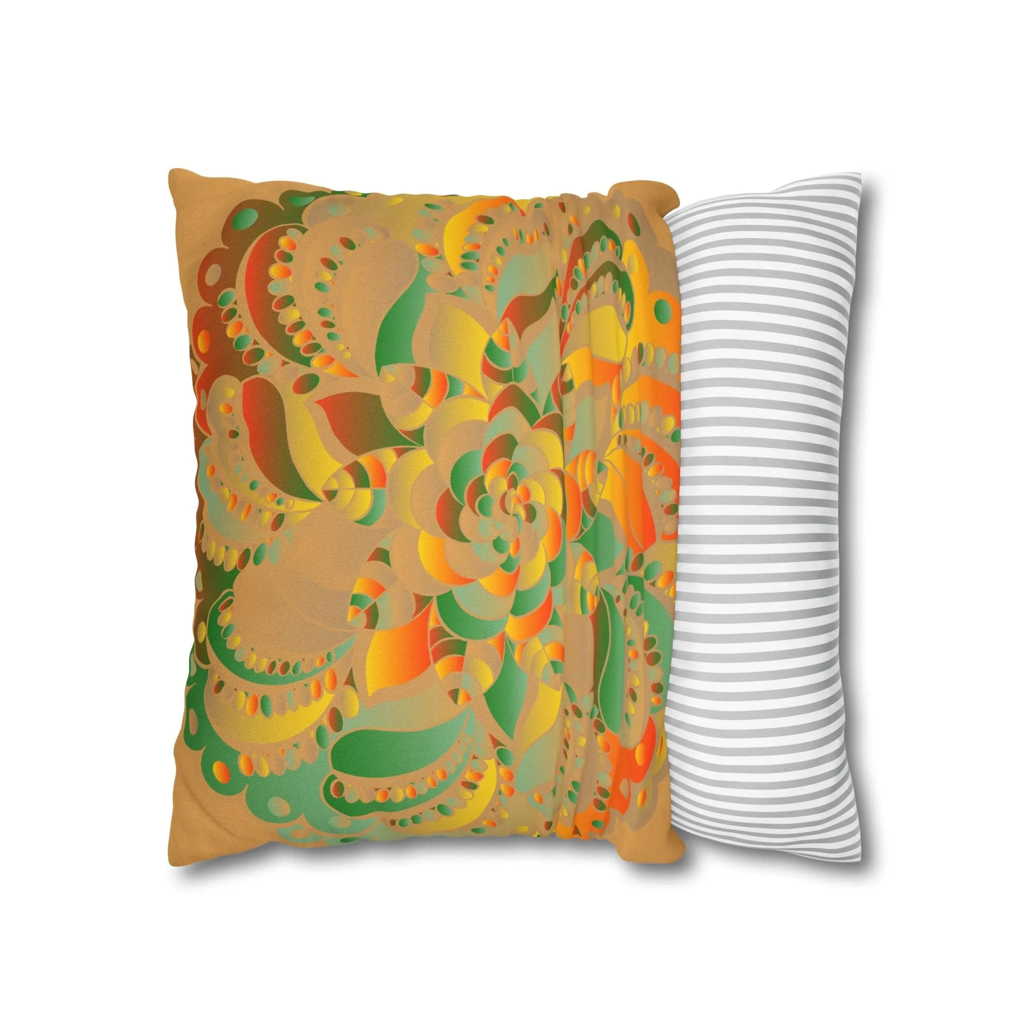Mandala Design Square Pillowcase - Original Fine Art - Hand-drawn - Dune