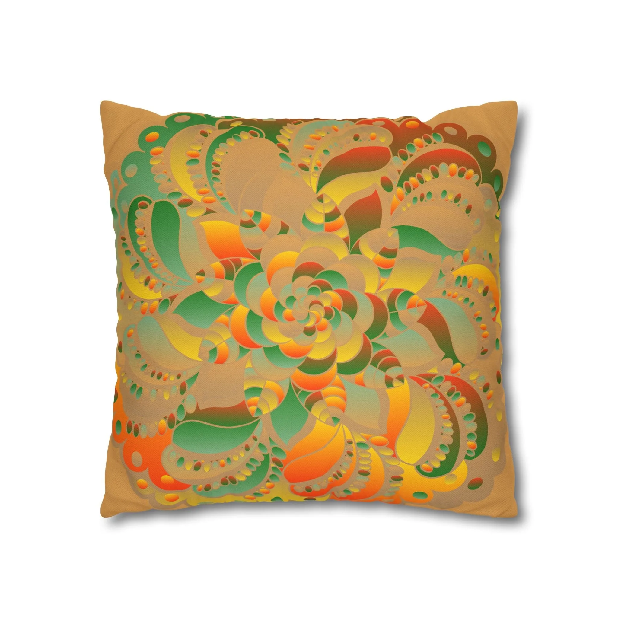 Mandala Design Square Pillowcase - Original Fine Art - Hand-drawn - Dune